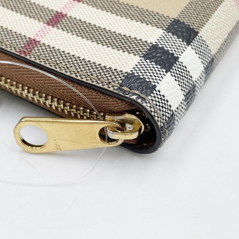 BURBERRY バーバリー 長財布 ノバチェック 8070598 ベージュ系 ブラウン PVC レザー ユニセックス ラウンドファスナー ゴールド金具 美品