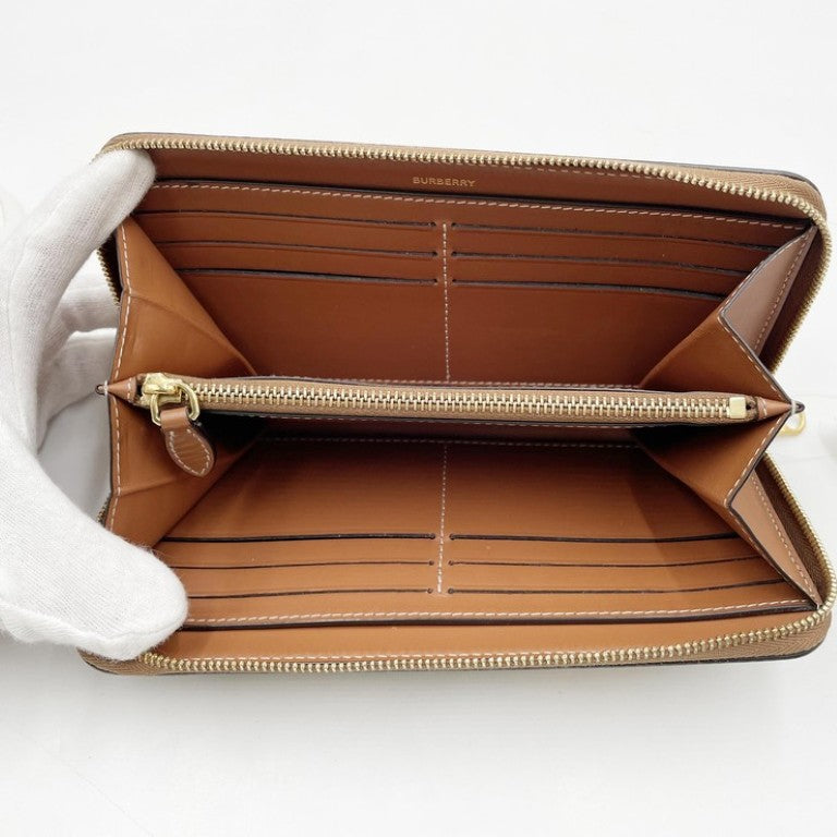 BURBERRY バーバリー 長財布 ノバチェック 8070598 ベージュ系 ブラウン PVC レザー ユニセックス ラウンドファスナー ゴールド金具 美品