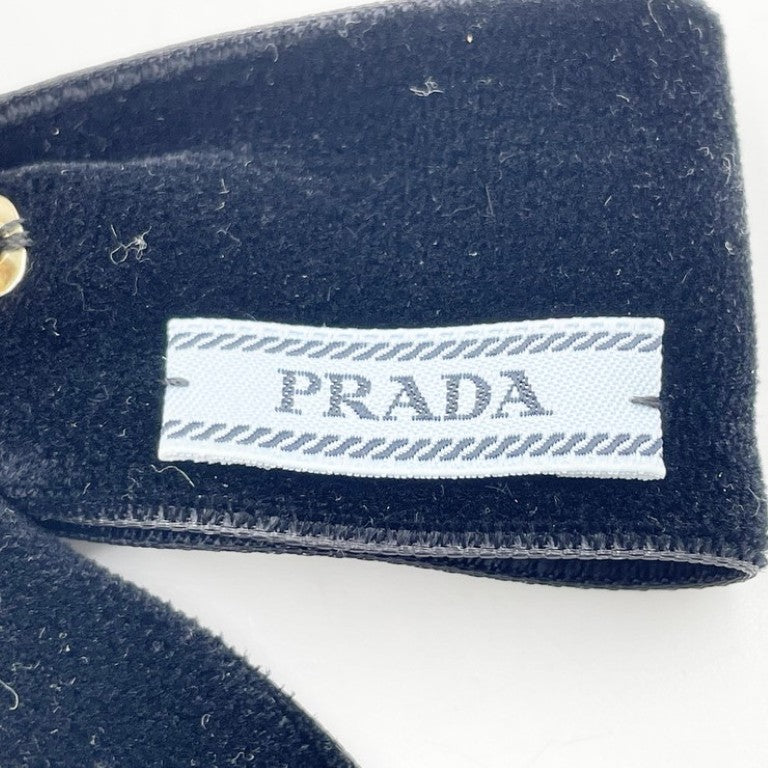 PRADA プラダ バレッタ トライアングルロゴ 1IF154 ブラック系 ベルベット レディース ヘアアクセサリー リボン 美品