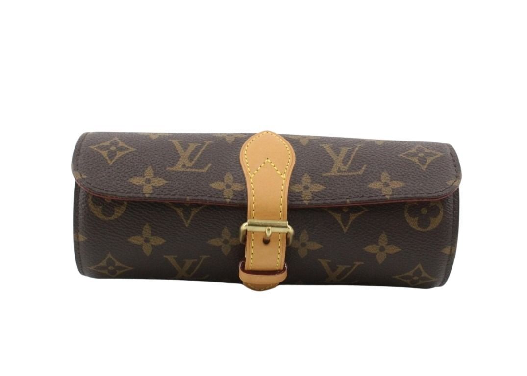 LOUIS VUITTON ルイヴィトン ウォッチケース エテュイ 3 モントル M47530 ブラウン系 モノグラム ユニセックス ゴールド金具 美品