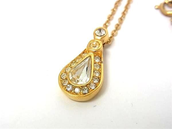 Christian Dior ディオール ネックレス 雫モチーフ ゴールド系 メタル ラインストーン レディース ヴィンテージ 美品