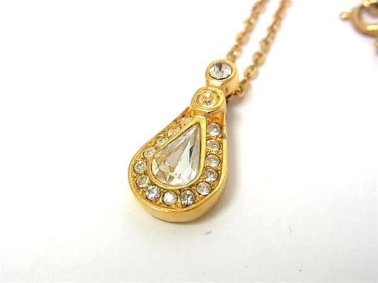 Christian Dior ディオール ネックレス 雫モチーフ ゴールド系 メタル ラインストーン レディース ヴィンテージ 美品