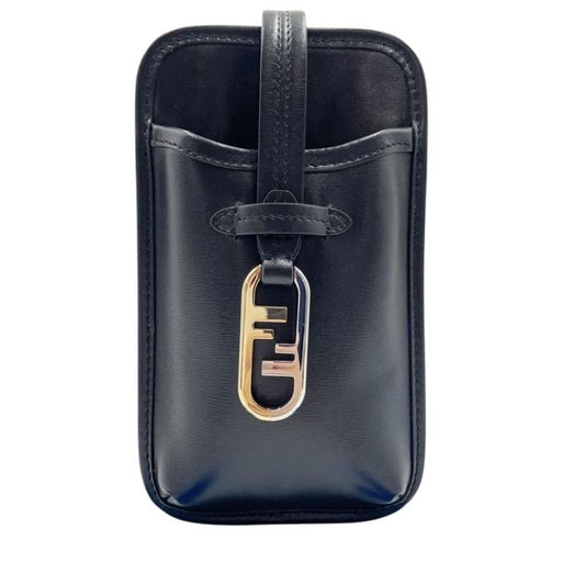 FENDI フェンディ ショルダーバッグ フォンポーチ 7AS131 ブラック系 レザー レディース スマホショルダー 美品