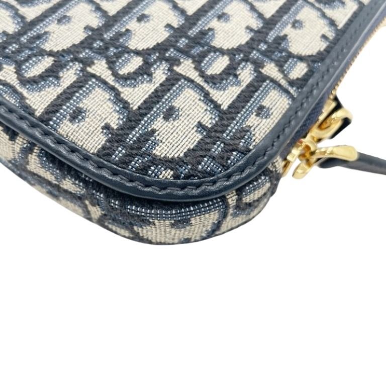 Christian Dior クリスチャンディオール ショルダーバッグ トロッター ブルー系 キャンバス レザー レディース スマホショルダー フォンホルダー チェーン 美品