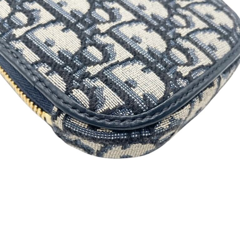 Christian Dior クリスチャンディオール ショルダーバッグ トロッター ブルー系 キャンバス レザー レディース スマホショルダー フォンホルダー チェーン 美品
