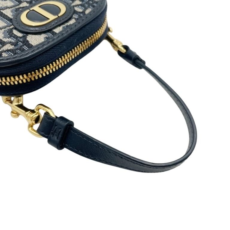 Christian Dior クリスチャンディオール ショルダーバッグ トロッター ブルー系 キャンバス レザー レディース スマホショルダー フォンホルダー チェーン 美品