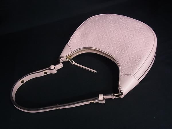 TORY BURCH トリーバーチ ショルダーバッグ Tモノグラム エンボス クレセントバッグ ピンク系 レザー レディース ゴールド金具 超美品