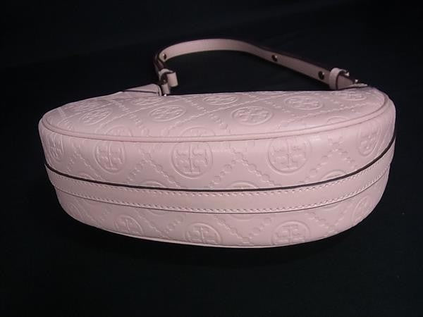TORY BURCH トリーバーチ ショルダーバッグ Tモノグラム エンボス クレセントバッグ ピンク系 レザー レディース ゴールド金具 超美品