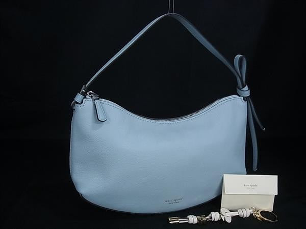 KATE SPADE ケイトスペード ハンドバッグ ループ ショルダー バッグ KM487 ライトブルー系 レザー レディース ゴールド金具 エナメル ノット バッグ チャーム KN701付き 超美品
