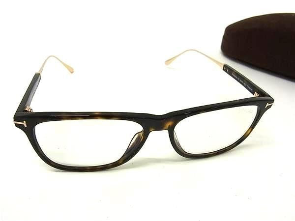TOM FORD トムフォード 伊達眼鏡 ブルーライトブロック メガネ TF5589-B ブラウン系 × レンズ クリア ライトブラウン系 プラスチック メタル ユニセックス サングラス ゴールド金具 超美品
