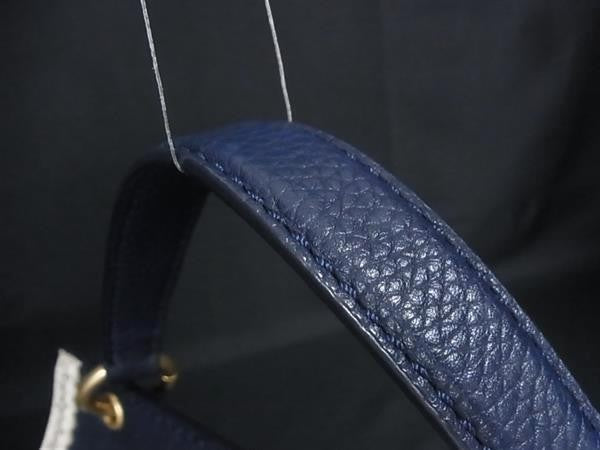 TORY BURCH トリーバーチ ショルダーバッグ 2WAY ハンドバック ネイビー系 アイボリー系 レザー レディース ゴールド金具 バイカラー パンチング 美品