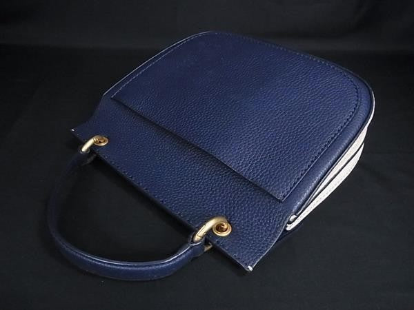 TORY BURCH トリーバーチ ショルダーバッグ 2WAY ハンドバック ネイビー系 アイボリー系 レザー レディース ゴールド金具 バイカラー パンチング 美品