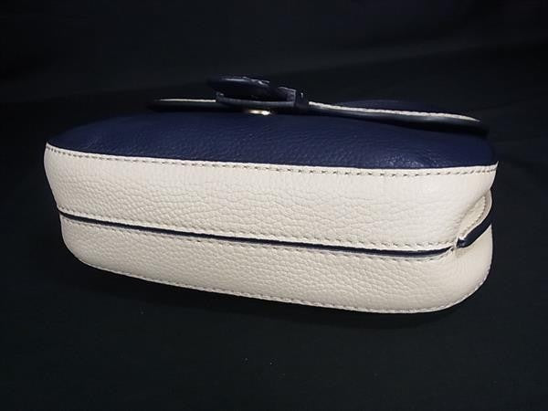 TORY BURCH トリーバーチ ショルダーバッグ 2WAY ハンドバック ネイビー系 アイボリー系 レザー レディース ゴールド金具 バイカラー パンチング 美品