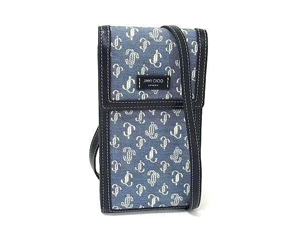 JIMMY CHOO ジミーチュウ ショルダーバッグ JCモノグラム フォンショルダーバッグ ブルー系×ネイビー系 デニム×レザー レディース ポシェット スマホショルダー 美品