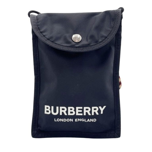 BURBERRY バーバリー ショルダーバッグ ロゴプリント サコッシュ ブラック系 ナイロン ユニセックス フォンショルダー シルバー金具 美品