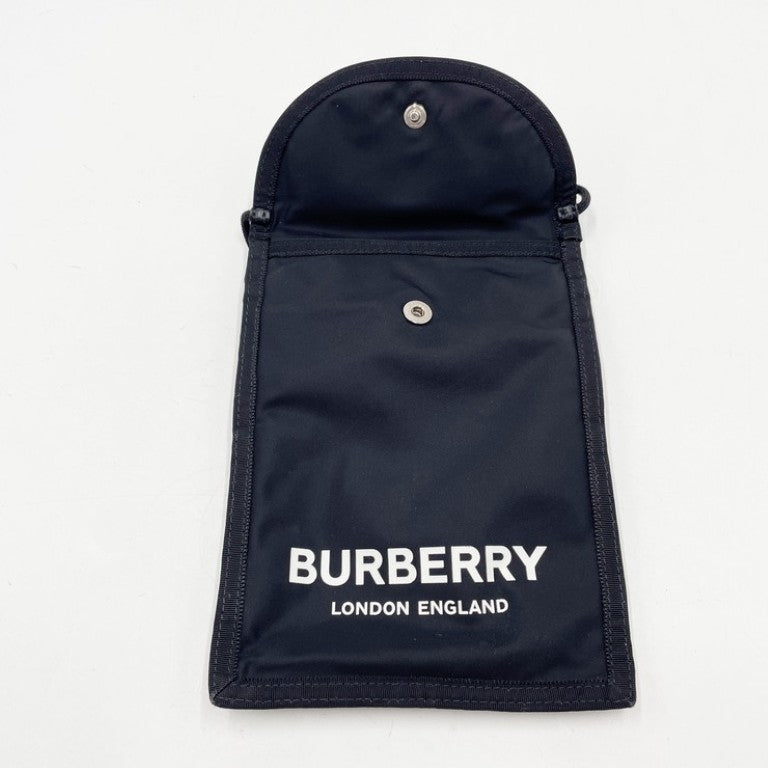 BURBERRY バーバリー ショルダーバッグ ロゴプリント サコッシュ ブラック系 ナイロン ユニセックス フォンショルダー シルバー金具 美品