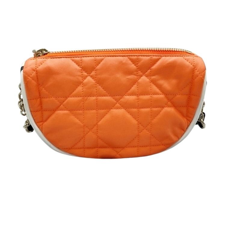 Christian Dior クリスチャンディオール ショルダーバッグ カナージュ ヴァイブ スモール オレンジ ホワイト系 ラムスキン レディース 2WAY チェーン ゴールド金具 美品