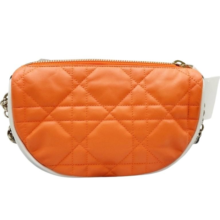 Christian Dior クリスチャンディオール ショルダーバッグ カナージュ ヴァイブ スモール オレンジ ホワイト系 ラムスキン レディース 2WAY チェーン ゴールド金具 美品