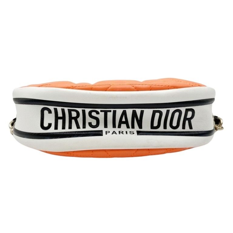 Christian Dior クリスチャンディオール ショルダーバッグ カナージュ ヴァイブ スモール オレンジ ホワイト系 ラムスキン レディース 2WAY チェーン ゴールド金具 美品