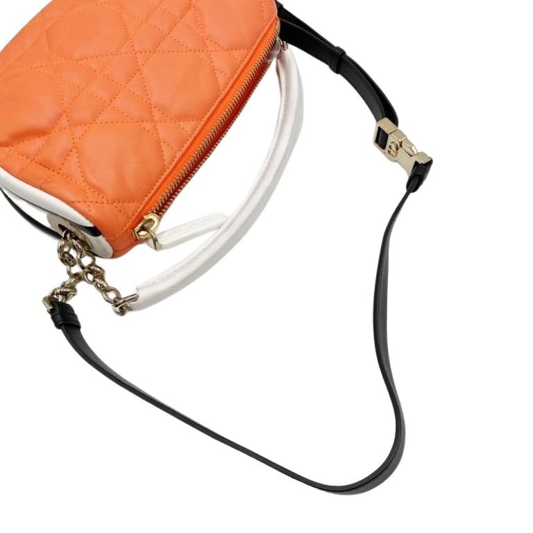 Christian Dior クリスチャンディオール ショルダーバッグ カナージュ ヴァイブ スモール オレンジ ホワイト系 ラムスキン レディース 2WAY チェーン ゴールド金具 美品
