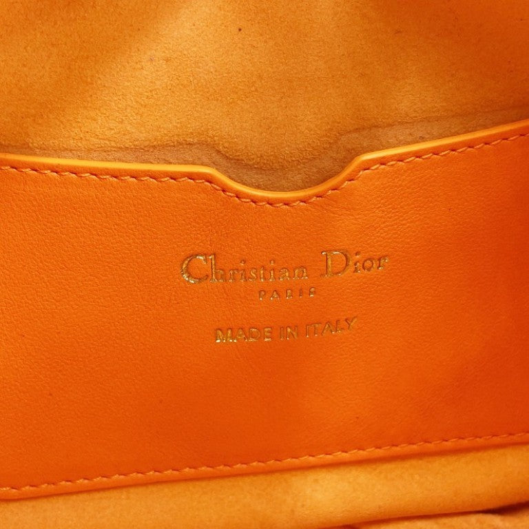 Christian Dior クリスチャンディオール ショルダーバッグ カナージュ ヴァイブ スモール オレンジ ホワイト系 ラムスキン レディース 2WAY チェーン ゴールド金具 美品