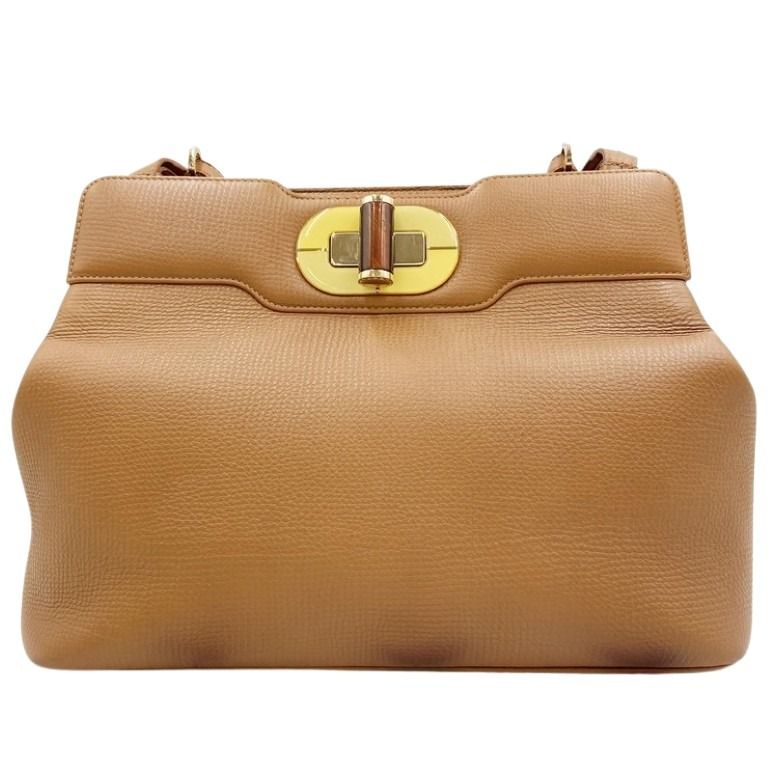 BVLGARI ブルガリ ハンドバッグ イザベラ ロッセリーニ ベージュ系 レザー レディース 2WAY ゴールド金具 美品