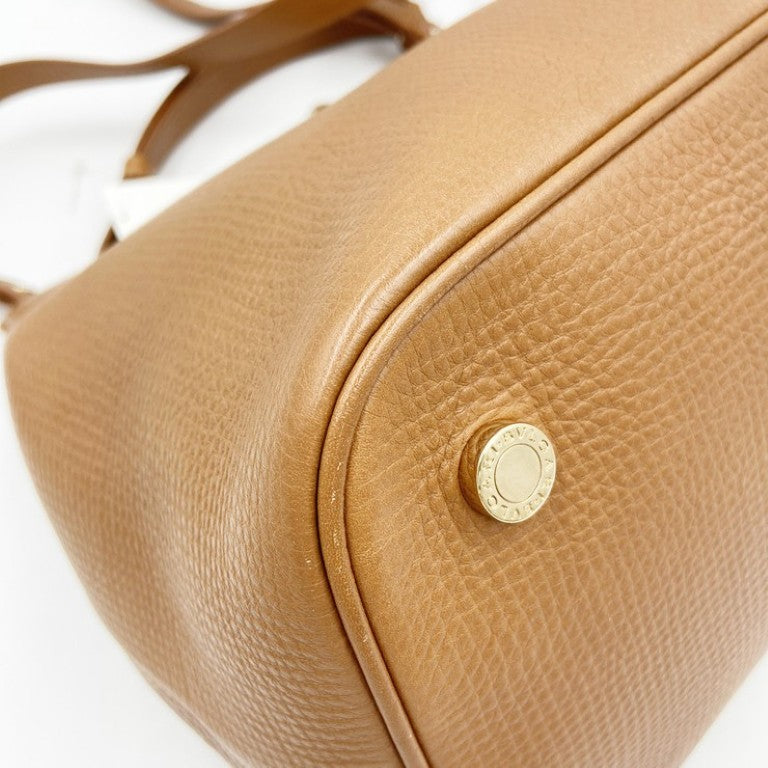 BVLGARI ブルガリ ハンドバッグ イザベラ ロッセリーニ ベージュ系 レザー レディース 2WAY ゴールド金具 美品
