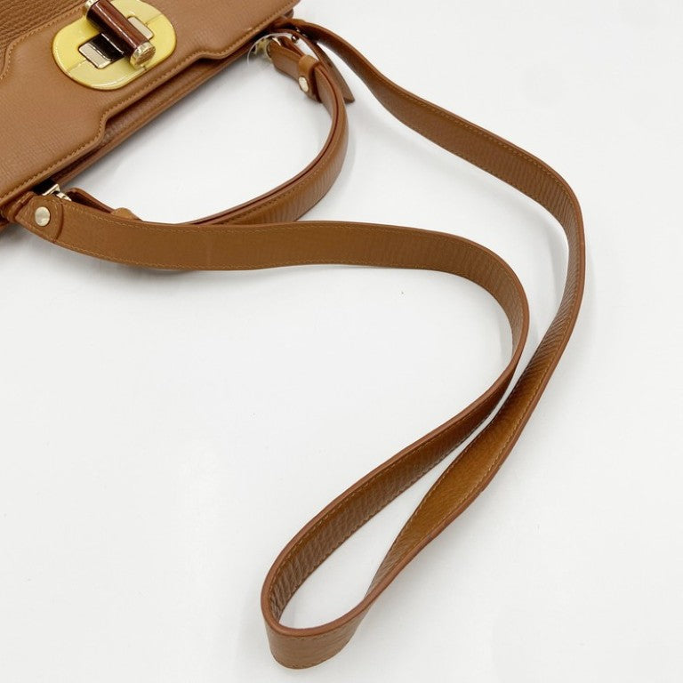 BVLGARI ブルガリ ハンドバッグ イザベラ ロッセリーニ ベージュ系 レザー レディース 2WAY ゴールド金具 美品