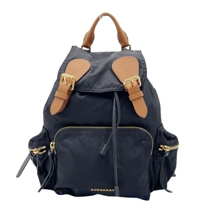 BURBERRY バーバリー リュックサック 4016622 ブラック ブラウン系 ナイロン ユニセックス 巾着 チェーン ゴールド金具 美品