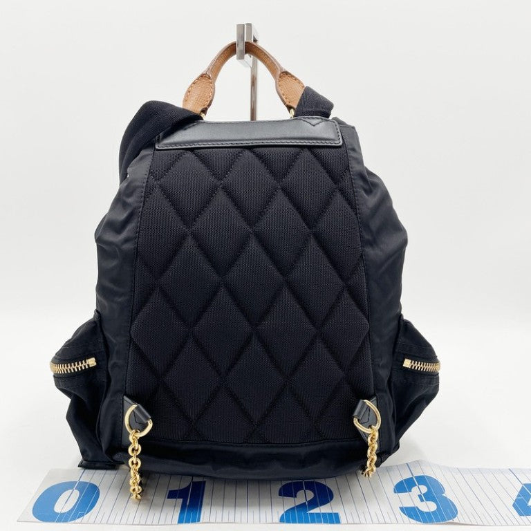 BURBERRY バーバリー リュックサック 4016622 ブラック ブラウン系 ナイロン ユニセックス 巾着 チェーン ゴールド金具 美品