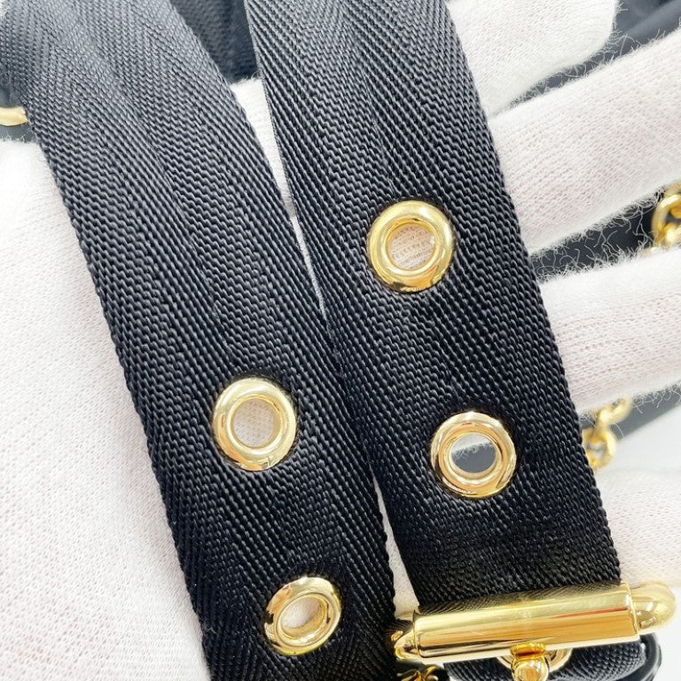 BURBERRY バーバリー リュックサック 4016622 ブラック ブラウン系 ナイロン ユニセックス 巾着 チェーン ゴールド金具 美品