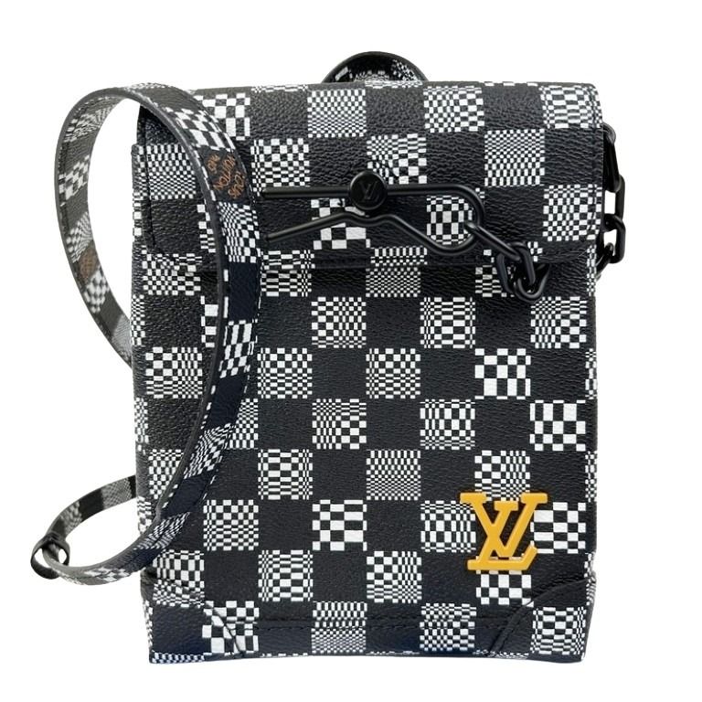 LOUIS VUITTON ルイヴィトン ショルダーバッグ スティーマー XS N60453 ブラック ホワイト系 ダミエ ディストーテッド メンズ 2WAY ブラック金具 超美品