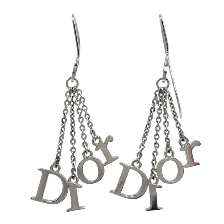 Christian Dior クリスチャンディオール ピアス ロゴ シルバー系 メタル レディース チェーン 美品