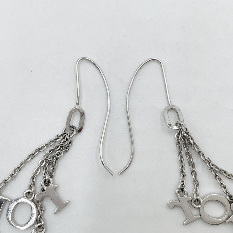 Christian Dior クリスチャンディオール ピアス ロゴ シルバー系 メタル レディース チェーン 美品