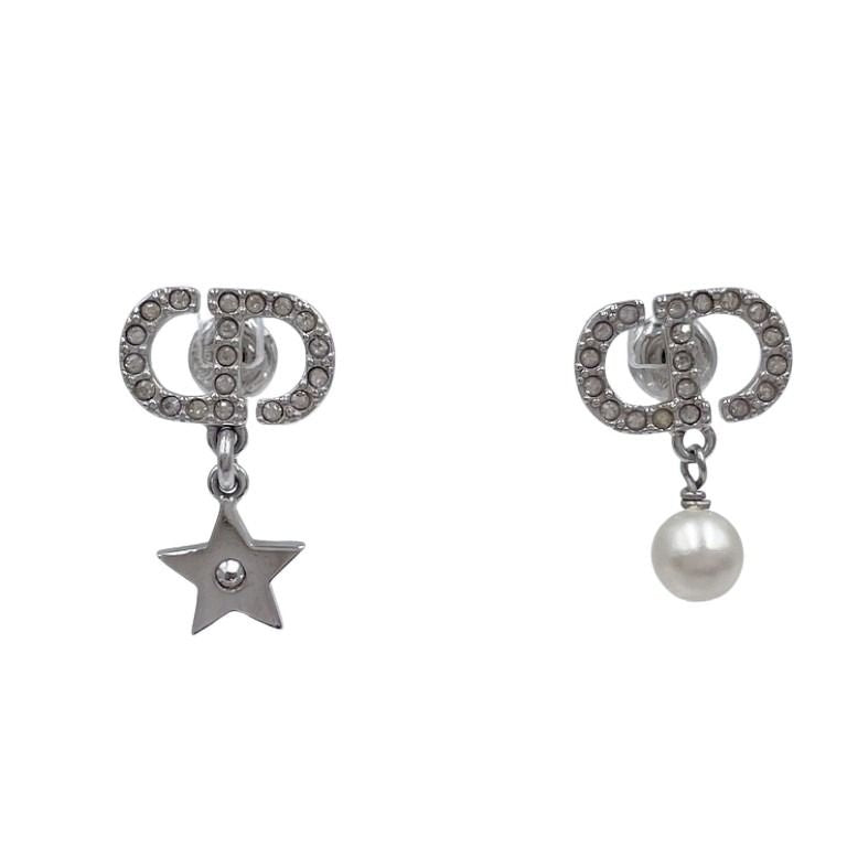 Christian Dior クリスチャンディオール ピアス Petit CD Lucky Charms シルバー系 メタル レディース ラインストーン フェイクパール 美品