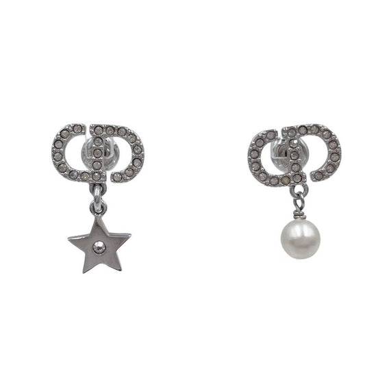 Christian Dior クリスチャンディオール ピアス Petit CD Lucky Charms シルバー系 メタル レディース ラインストーン フェイクパール 美品