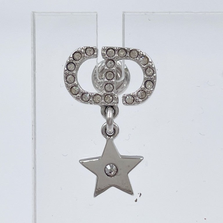 Christian Dior クリスチャンディオール ピアス Petit CD Lucky Charms シルバー系 メタル レディース ラインストーン フェイクパール 美品