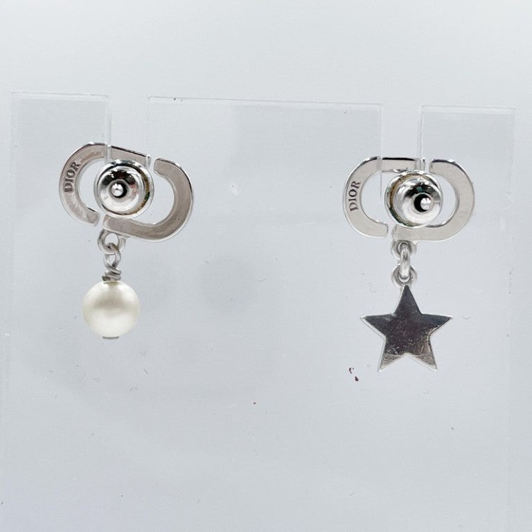 Christian Dior クリスチャンディオール ピアス Petit CD Lucky Charms シルバー系 メタル レディース ラインストーン フェイクパール 美品