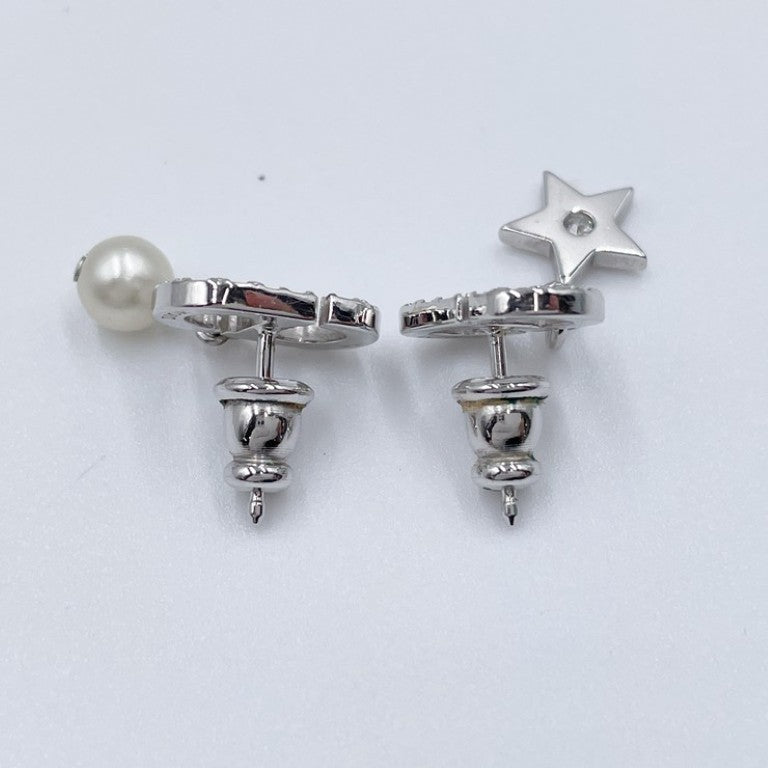 Christian Dior クリスチャンディオール ピアス Petit CD Lucky Charms シルバー系 メタル レディース ラインストーン フェイクパール 美品