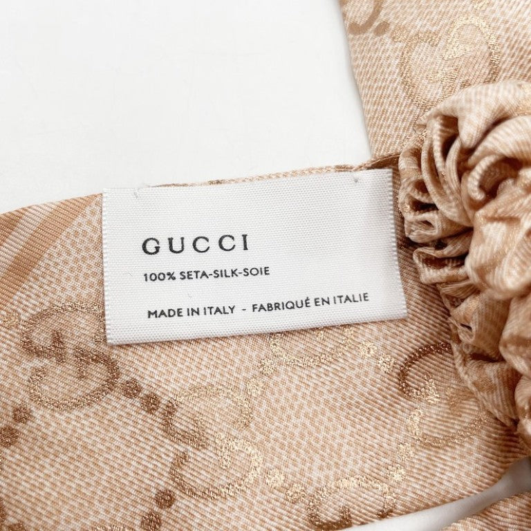 GUCCI グッチ シュシュ ヘアアクセサリー 816541 ピンクベージュ系 シルク レディース ヘアゴム GG柄 超美品