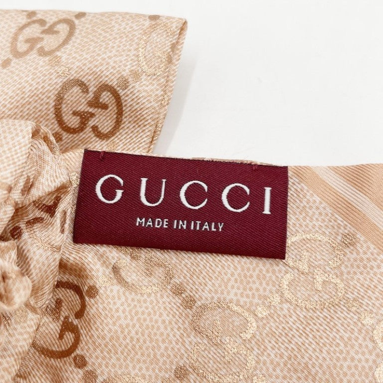 GUCCI グッチ シュシュ ヘアアクセサリー 816541 ピンクベージュ系 シルク レディース ヘアゴム GG柄 超美品