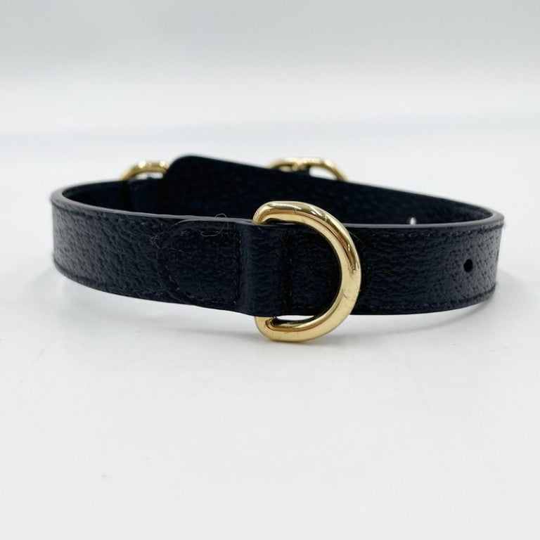 GUCCI グッチ 首輪 インターロッキングG 692943 ブラック系 レザー ユニセックス ペットカラー ゴールド金具 超美品
