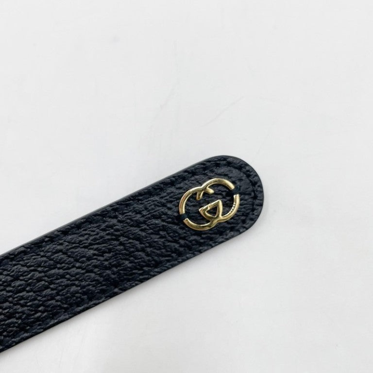 GUCCI グッチ 首輪 インターロッキングG 692943 ブラック系 レザー ユニセックス ペットカラー ゴールド金具 超美品
