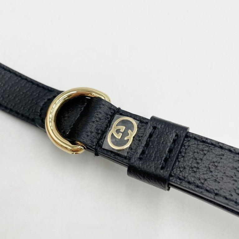 GUCCI グッチ リード インターロッキングG スモール/ミディアム ペットリード 692949 ブラック系 レザー ユニセックス ゴールド金具 超美品