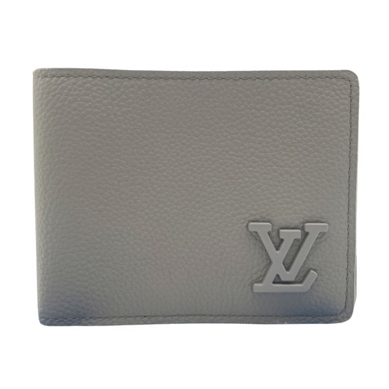 LOUIS VUITTON ルイヴィトン 二つ折り財布 ポルトフォイユ･ミュルティプル M81734 カーキ系 アエログラム レザー メンズ 超美品