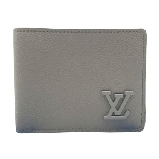 LOUIS VUITTON ルイヴィトン 二つ折り財布 ポルトフォイユ･ミュルティプル M81734 カーキ系 アエログラム レザー メンズ 超美品
