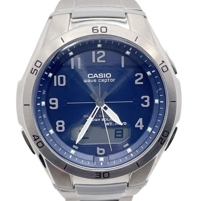 CASIO カシオ 時計 ウェーブセプター ソーラーコンビネーション WVA-M640TD-2AJF ブルー シルバー系 樹脂／チタン チタンバンド メンズ アナデジ 超美品