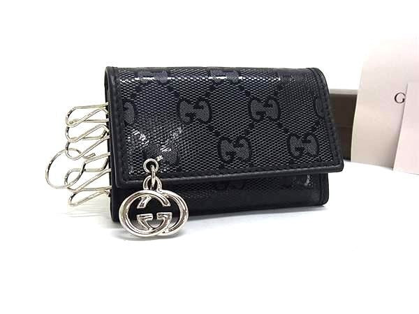 GUCCI グッチ キーケース GGインプリメ 6連 キーケース 212111 ブラック系 PVC×レザー ユニセックス インターロッキングG シルバー金具 超美品