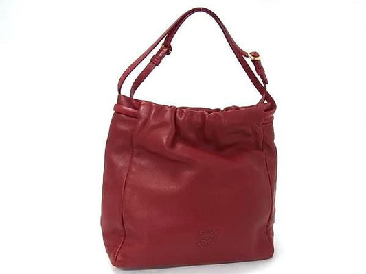 LOEWE ロエベ トートバッグ アナグラム ナッパ ミニ ハンドバッグ レッド系 ナッパレザー レディース ゴールド金具 巾着型 美品