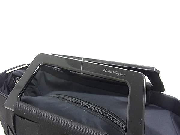 SALVATORE FERRAGAMO フェラガモ トートバッグ イントレチャート プラスチックハンドル 2WAY ハンドバッグ 21 0288 ブラック系 ナイロンキャンバス レディース ショルダーバッグ 美品